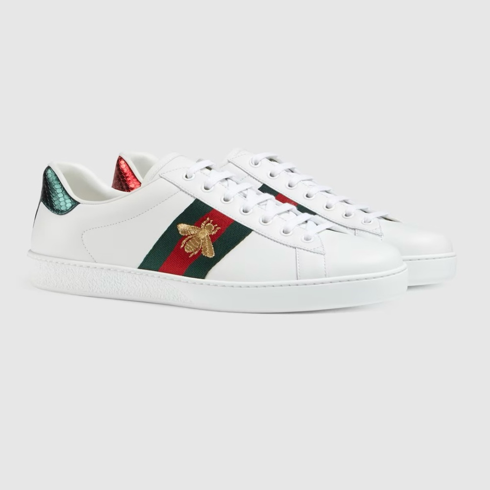 Gucci White and Green Sneakers with Signature Design